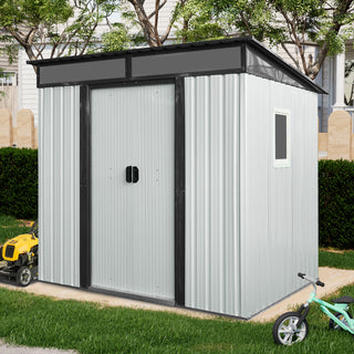 6X5 FT Steel Outdoor Storage Shed with Window and Clear Roof Panel, Rustproof Equipment Shed for Garden & Patio