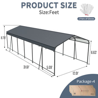 Heavy-Duty Metal Carport with Galvanized Steel Roof and Frame, All-Weather Outdoor Car Shelter Garage for Driveway, Cars, and Trucks
