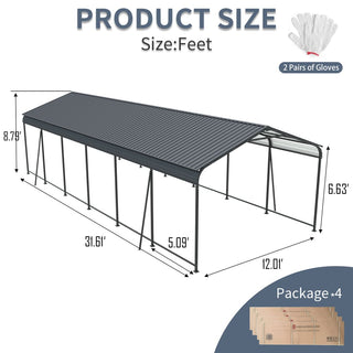 Heavy-Duty Metal Carport with Galvanized Steel Roof and Frame, All-Weather Outdoor Car Shelter Garage for Driveway, Cars, and Trucks