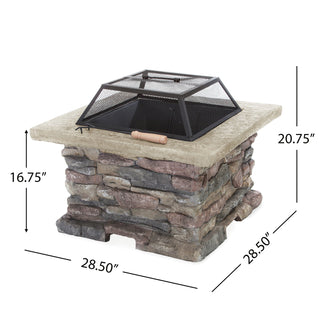 28" MGO Wood Burning Outdoor Fire Pit with Lid - Stone Gray