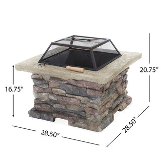 28" MGO Wood Burning Outdoor Fire Pit with Lid - Stone Gray