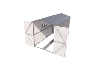 Motorcycle Outdoor Steel Storage Shed with Window, Tracks and Fixtures, Weather-Resistant Metal Bike Garage, Grey
