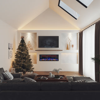 Mounted Electric Fireplace – Black LED, Remote Control, Multiple Sizes (50 in–88 in)