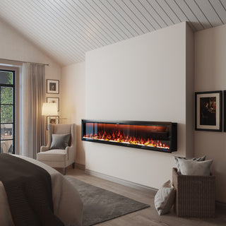 Mounted Electric Fireplace – Black LED, Remote Control, Multiple Sizes (50 in–88 in)