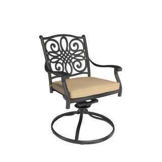 Set of 2 Cast Aluminum Outdoor Swivel Dining Chairs with Cushions
