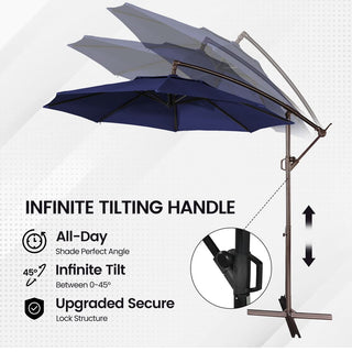 11 FT Steel Pole Solar LED Offset Patio Umbrella with 360° Rotation & Easy Crank – Outdoor Hanging Cantilever Umbrella for Patio & Garden