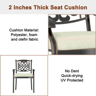 Red/Beige 4-Piece Cast Aluminum Patio Dining Chairs with Diagonal-Mesh & Vine Backrest