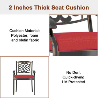 Red/Beige 4-Piece Cast Aluminum Patio Dining Chairs with Diagonal-Mesh & Vine Backrest