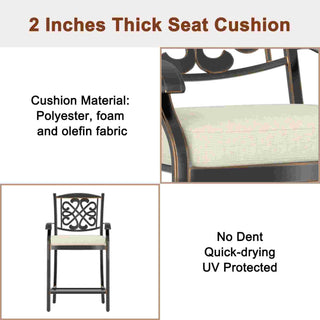 4-Piece Cast Aluminum Patio Bar Dining Chairs with Diamond-Mesh Curved Backrest – Red/Beige