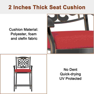 4-Piece Cast Aluminum Patio Bar Dining Chairs with Diamond-Mesh Curved Backrest – Red/Beige