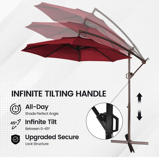 11 FT Steel Pole Solar LED Offset Patio Umbrella with 360° Rotation & Easy Crank – Outdoor Hanging Cantilever Umbrella for Patio & Garden