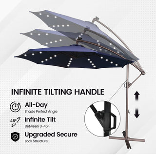 11 FT Steel Pole Solar LED Offset Patio Umbrella with 360° Rotation & Easy Crank – Outdoor Hanging Cantilever Umbrella for Patio & Garden