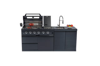 46" Outdoor Kitchen Island with 4-Burner 72,000 BTU Grill, Side Burner, Sink, Rotisserie & Granite Countertop
