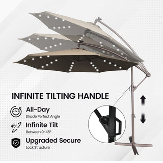 11 FT Steel Pole Solar LED Offset Patio Umbrella with 360° Rotation & Easy Crank – Outdoor Hanging Cantilever Umbrella for Patio & Garden