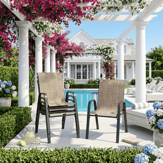 4-Piece Outdoor Patio Dining Chairs Set, Ergonomic Wide Seats with Lumbar Support, Waterproof Teslin Fabric & Rust-Resistant Metal Frame, 350 lbs Capacity