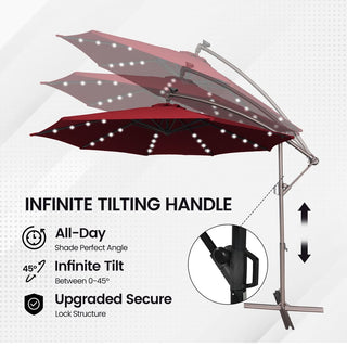 11 FT Steel Pole Solar LED Offset Patio Umbrella with 360° Rotation & Easy Crank – Outdoor Hanging Cantilever Umbrella for Patio & Garden