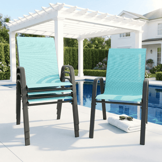 4-Piece Outdoor Patio Dining Chairs Set, Ergonomic Wide Seats with Lumbar Support, Waterproof Teslin Fabric & Rust-Resistant Metal Frame, 350 lbs Capacity