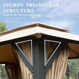 10X14 FT Outdoor Gazebo With Double Roofs, Privacy Curtains, Mosquito Nettings, Heavy Duty Metal Frame Party Tent Canopy