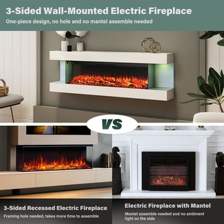 32"/50"/60"/72" Wall-Mounted Electric Fireplace with Suspended LED Lighting, Modern Indoor Fireplace for Living Room