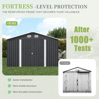 10x12 FT Outdoor Metal Storage Shed, Large Garden Shed with Sturdy Frame & Lockable Door, Weather-Resistant Tool Storage Shed for Backyard, Dark Gray/Brown