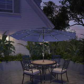 10FT 3-Tier Solar LED Patio Umbrella with Tilt & Crank, Aluminum Market Umbrella for Backyard, Deck & Garden
