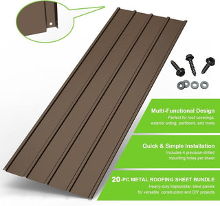 20PCS Galvanized Metal Roofing Panels with Screws – Durable Steel Roof Sheets for Pergola, Gazebo, Shed, Patio & Outdoor Structures