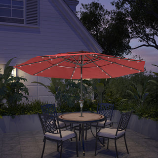 10FT 3-Tier Solar LED Patio Umbrella with Tilt & Crank, Aluminum Market Umbrella for Backyard, Deck & Garden