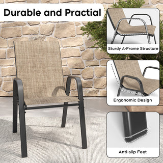 4-Piece Outdoor Patio Dining Chairs Set, Ergonomic Wide Seats with Lumbar Support, Waterproof Teslin Fabric & Rust-Resistant Metal Frame, 350 lbs Capacity