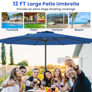 12 FT Patio Umbrella with Crank Handle & 8 Sturdy Ribs – Durable Outdoor Market Umbrella for Patio, Garden & Backyard