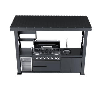 108" Outdoor Kitchen Island with 6-Burner 85,000 BTU Grill, Fridge, Rotisserie & Granite Countertops