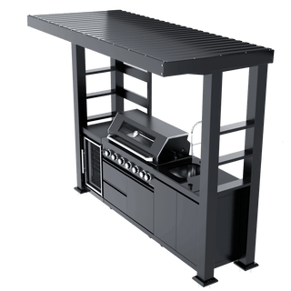 108-Inch 6-Burner 85000 BTU Outdoor Kitchen Island Grill | Stainless Steel BBQ with Wine Cooler, Rotisserie, Granite Countertop & Storage
