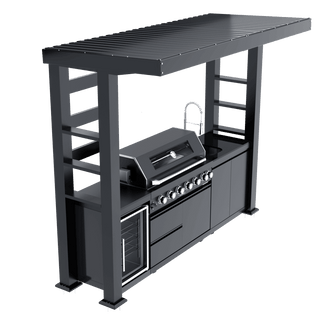 108-Inch 6-Burner 85000 BTU Outdoor Kitchen Island Grill | Stainless Steel BBQ with Wine Cooler, Rotisserie, Granite Countertop & Storage