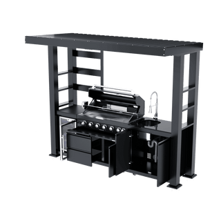 108" Outdoor Kitchen Island with 6-Burner 85,000 BTU Grill, Fridge, Rotisserie & Granite Countertops