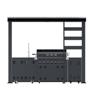 108-Inch 6-Burner 85000 BTU Outdoor Kitchen Island Grill | Stainless Steel BBQ with Wine Cooler, Rotisserie, Granite Countertop & Storage