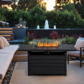 54.3 Inches Outdoor Patio White/Dark Grey/Black Aluminum Fire Pit Table, 50000 BTU CSA Certified Propane Gas Fire Pit, Rectangular Fire Table w/Stainless Burner, Lava Rock, Waterproof Cover