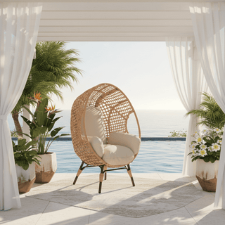 Outdoor Hanging Egg Chair with Stand, 400 lbs Capacity Patio Swing Chair, PE Rattan Wicker Lounge Chair with 8-Inch Thick Cushion,