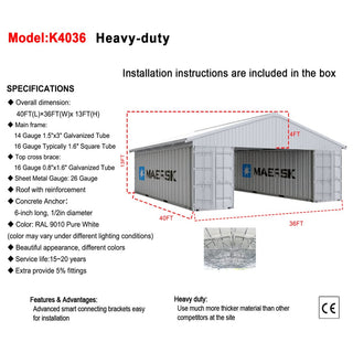 40ft x 36ft Heavy Duty Container Roof Kit – Steel Shelter (No Containers Included)