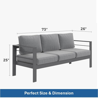 73" All-Weather Aluminum Patio Sofa, 3 Seat Outdoor Couch with Thick Cushions &  Frame