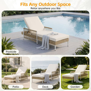 Outdoor PE Rattan Chaise Lounge, All-Weather Wicker Patio Lounge Chair with 6-Position Adjustable Backrest, Modern Sun Lounger for Poolside
