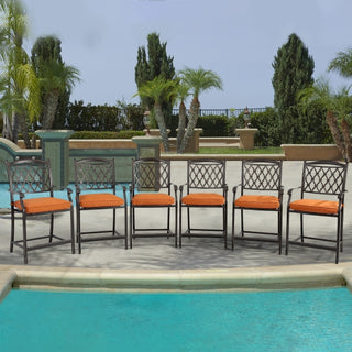 6-Piece Cast Aluminum Bar Dining Chairs Set – Antique Bronze, Curved Back & Diamond Mesh Design