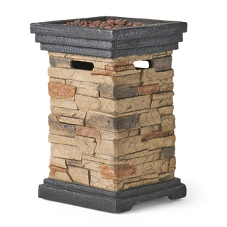 19.50'' Outdoor Firepit with Column Shape, Stone Gray - 40 000 BTU (Tank Inside)
