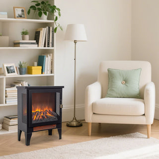 18-Inch Freestanding Electric Fireplace Stove Heater with 3D Flame Effect