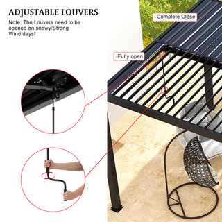 10x13FT / 10x19FT Louvered Pergola with Aluminum Frame and Adjustable Steel or Aluminum Louvers
