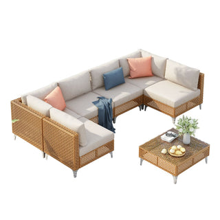 7-Piece Wicker Patio Conversation Set with Thick Cushions & Coffee Table | Outdoor Sectional Sofa for Backyard & Porch