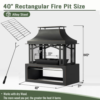 40" Wood Burning Fireplace, 50000 BTU Steel Fire Pit, Wood Burning Chimney for Outside Patio Deck Garden Backyard-Black