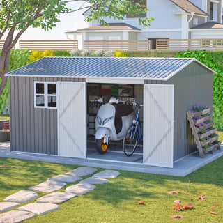12 x 10 FT Outdoor Metal Storage Shed, Heavy-Duty Waterproof Steel Garden Tool Shed with Lockable Doors for Backyard, Patio & Lawn Storage