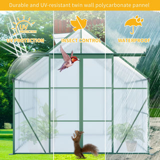 Double Door Polycarbonate Greenhouse Raised Base and Anchor Aluminum Heavy Duty Walk-in Greenhouses for Outdoor Backyard in All Season
