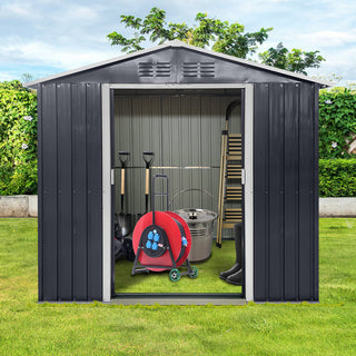 7x4.3 FT Metal Garden Shed with Window, Outdoor Storage Shed in Coal Grey, Heavy-Duty Weatherproof Steel Tool House for Backyard, Patio & Lawn