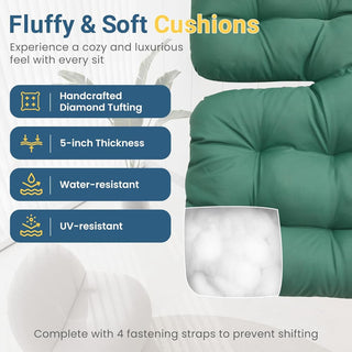 Dark Gray/Light Gray/Green Egg Rocking Chair with Ottoman, All-Weather Wicker Lounge & Cushions