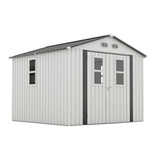 8x8 Ft Outdoor Storage Shed with Protective Coating, 4 Daylight Windows & Lockable Doors, Dual Color Options White/Dark Gray